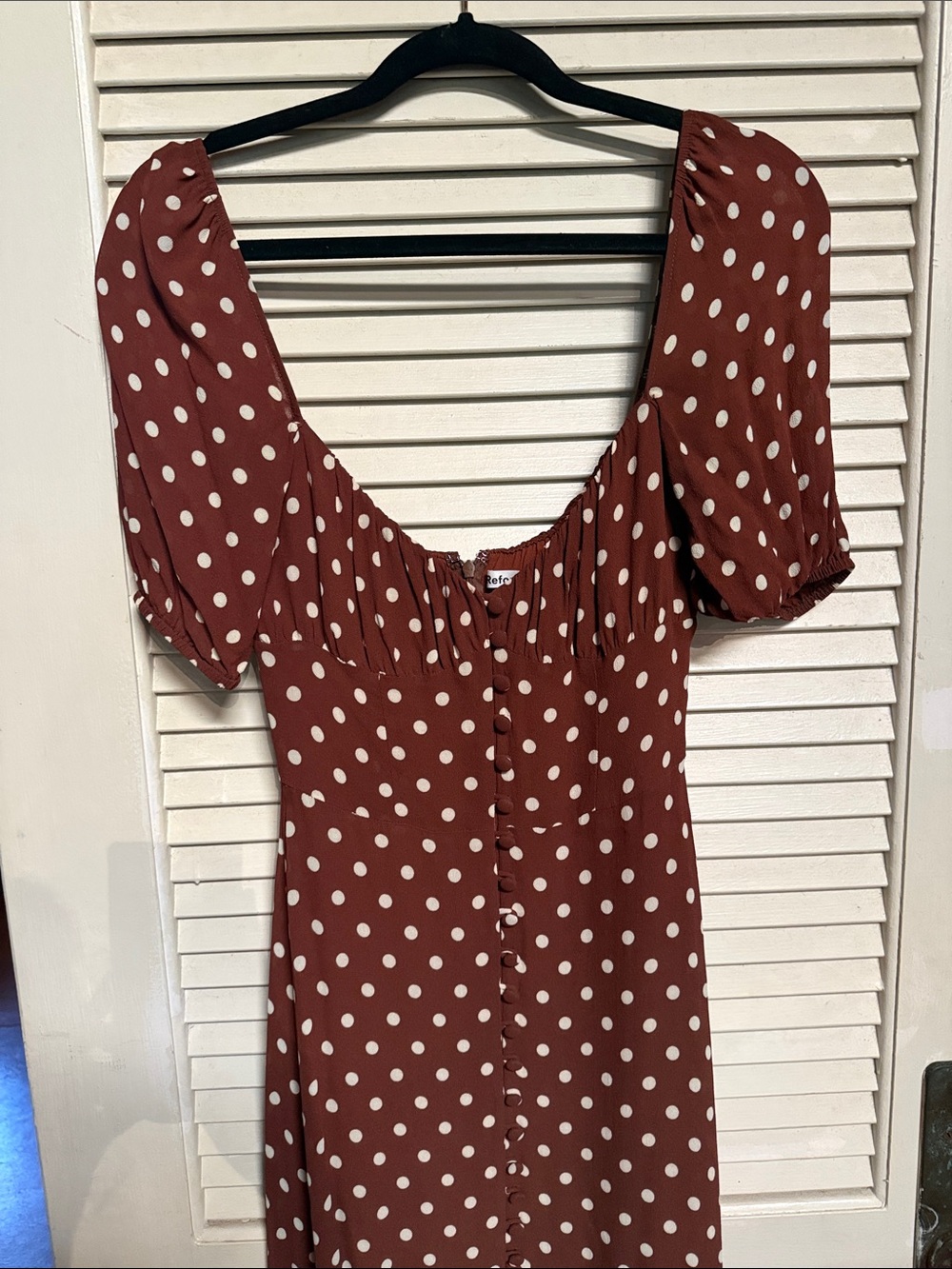 Reformation Charles Brown and White Polka Dot Midi Dress - Picture 5 of 10